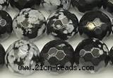 COB772 15 inches 10mm faceted round snowflake obsidian beads