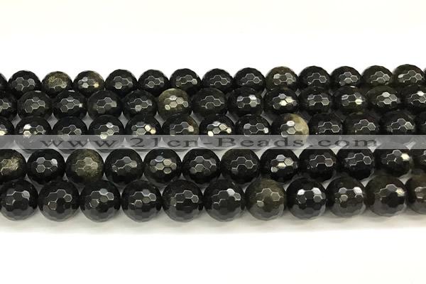 COB786 15 inches 8mm faceted round golden obsidian beads