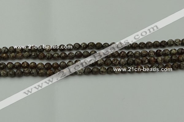 COB810 15.5 inches 4mm faceted round red snowflake obsidian beads