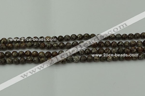 COB811 15.5 inches 6mm faceted round red snowflake obsidian beads