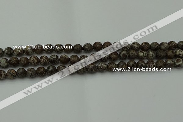 COB812 15.5 inches 8mm faceted round red snowflake obsidian beads