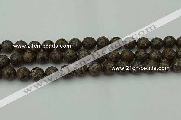 COB815 15.5 inches 14mm faceted round red snowflake obsidian beads