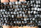 COB871 15 inches 6mm faceted round snowflake obsidian beads wholesale