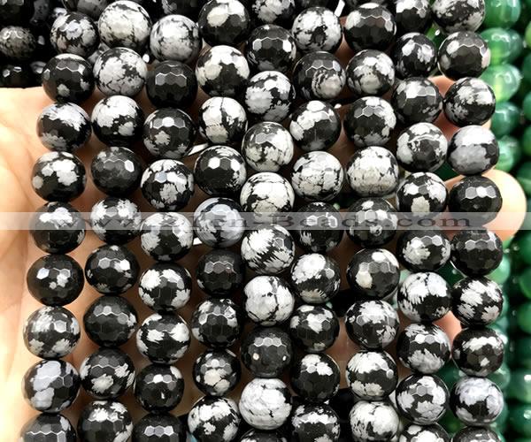 COB873 15 inches 10mm faceted round snowflake obsidian beads wholesale