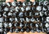 COB873 15 inches 10mm faceted round snowflake obsidian beads wholesale