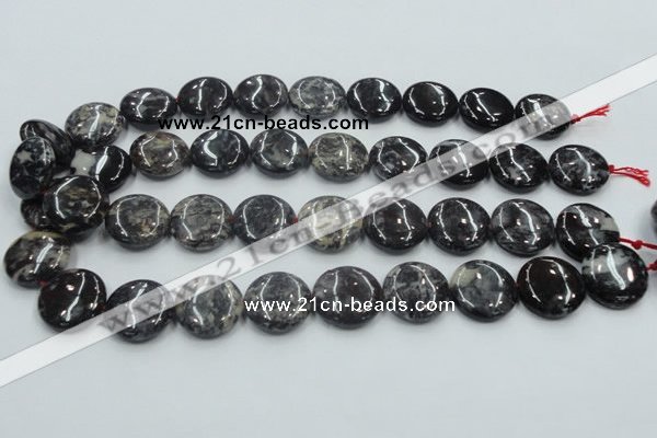 COJ01 15.5 inches 20mm flat round blood jasper gemstone beads