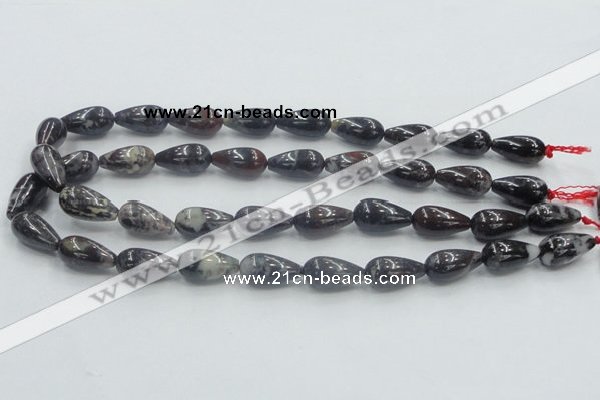 COJ08 15.5 inches 10*20mm teardrop blood jasper gemstone beads