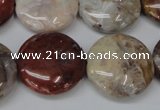 COJ235 15.5 inches 25mm flat round blood stone beads wholesale