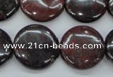 COJ35 15.5 inches 22mm flat round blood jasper gemstone beads