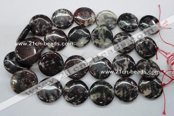 COJ37 15.5 inches 30mm flat round blood jasper gemstone beads