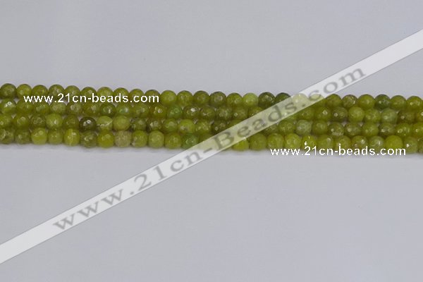 COJ408 15.5 inches 4mm faceted round olive jade beads