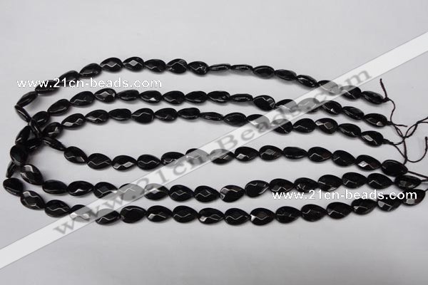 CON72 15.5 inches 8*12mm faceted flat teardrop black onyx gemstone beads