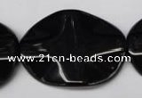 CON98 15.5 inches 30*40mm wavy oval black onyx gemstone beads