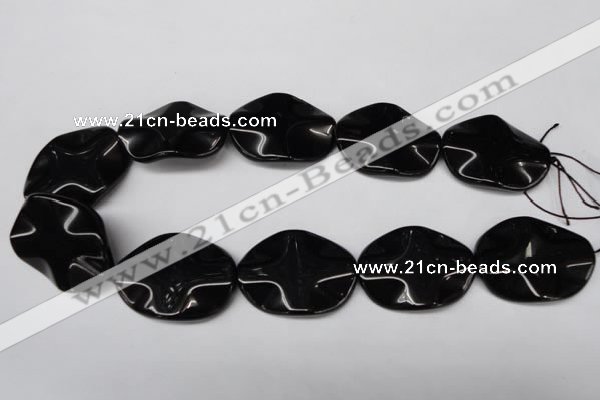 CON98 15.5 inches 30*40mm wavy oval black onyx gemstone beads