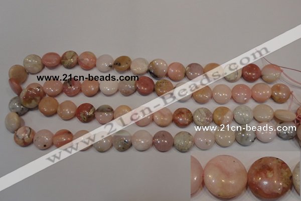 COP1015 15.5 inches 14mm flat round natural pink opal gemstone beads