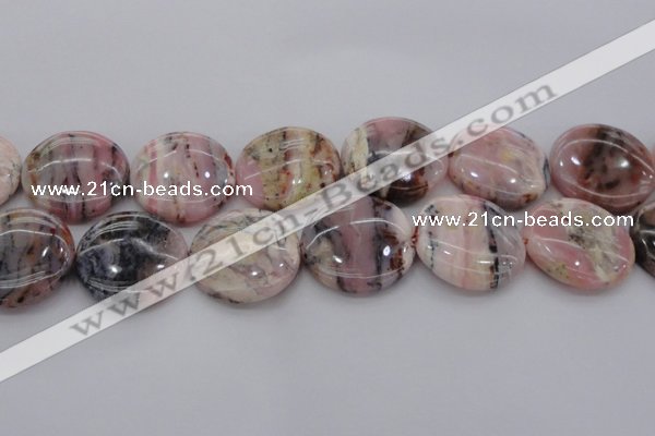 COP1269 15.5 inches 35mm flat round natural pink opal gemstone beads