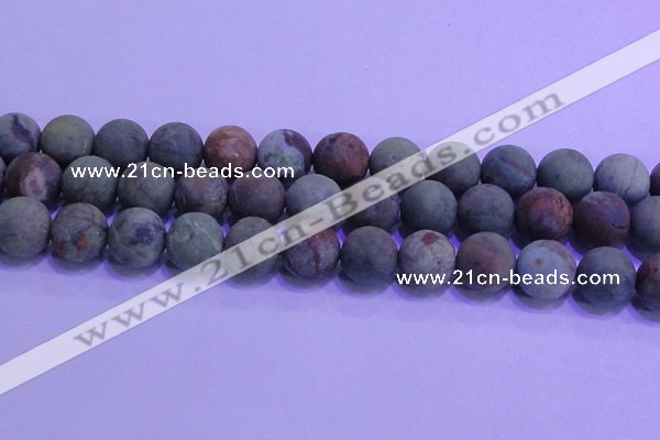 COP1355 15.5 inches 14mm round matte green opal gemstone beads