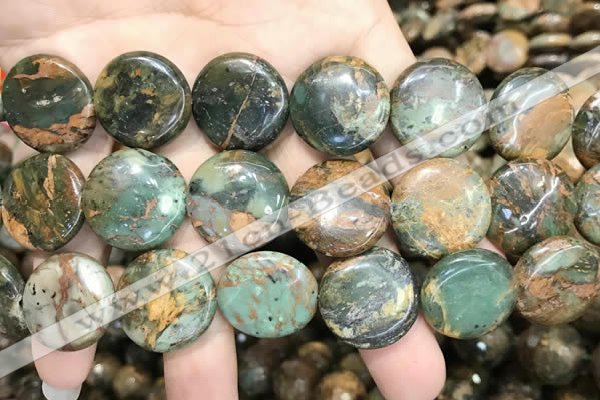 COP1648 15.5 inches 20mm flat round green opal gemstone beads