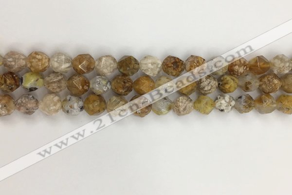 COP1676 15.5 inches 8mm faceted nuggets yellow opal gemstone beads