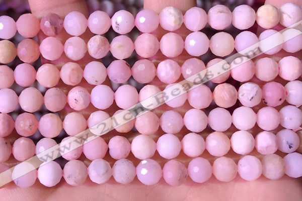 COP1742 15.5 inches 6mm faceted round natural pink opal beads