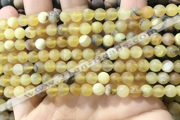 COP1766 15.5 inches 6mm round matte yellow opal beads wholesale
