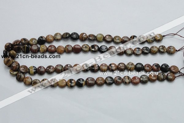 COP210 15.5 inches 10mm flat round natural brown opal gemstone beads