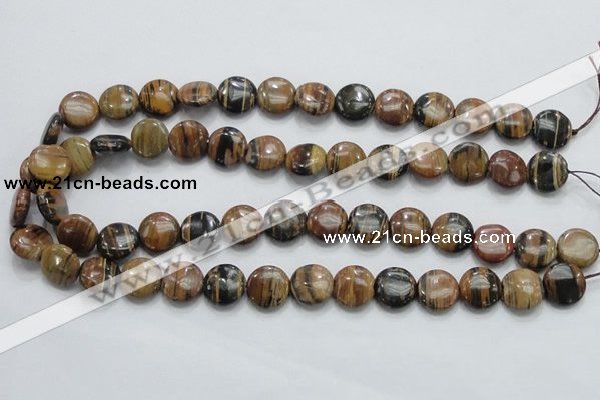 COP211 15.5 inches 14mm flat round natural brown opal gemstone beads