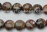 COP229 15.5 inches 12mm flat round natural brown opal gemstone beads