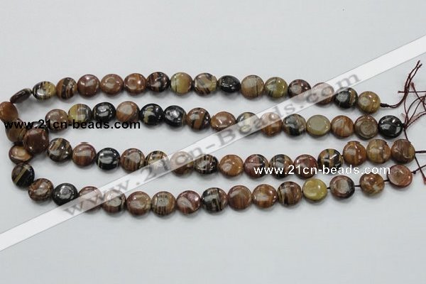 COP229 15.5 inches 12mm flat round natural brown opal gemstone beads