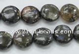 COP270 15.5 inches 14mm flat round natural grey opal gemstone beads