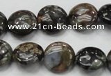 COP271 15.5 inches 16mm flat round natural grey opal gemstone beads