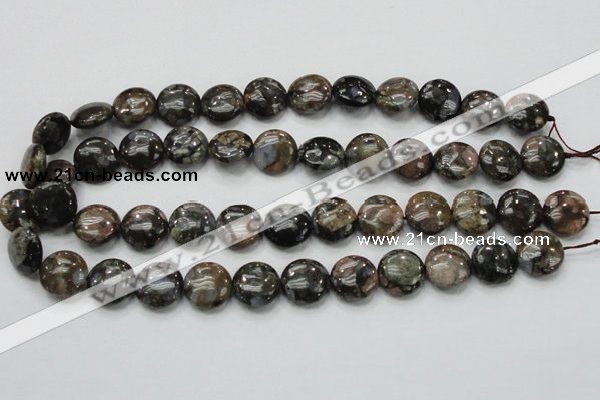 COP271 15.5 inches 16mm flat round natural grey opal gemstone beads