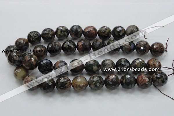 COP272 15.5 inches 20mm faceted round natural grey opal gemstone beads