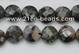 COP275 15.5 inches 12mm faceted round natural grey opal gemstone beads