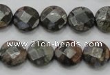 COP276 15.5 inches 14mm faceted round natural grey opal gemstone beads