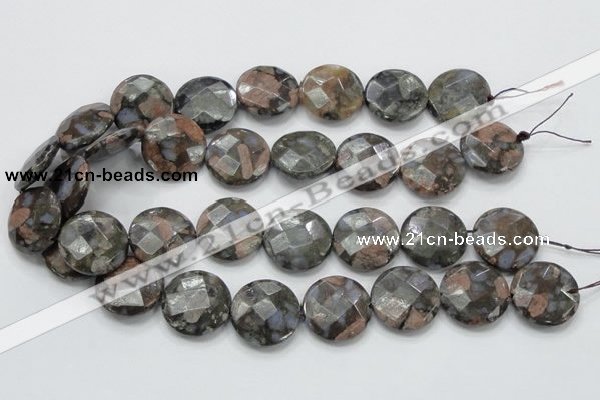 COP278 15.5 inches 25mm faceted round natural grey opal gemstone beads