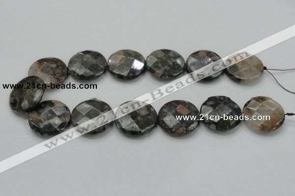 COP279 15.5 inches 30mm faceted round natural grey opal gemstone beads