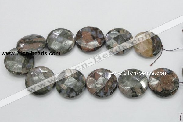 COP280 15.5 inches 35mm faceted round natural grey opal gemstone beads