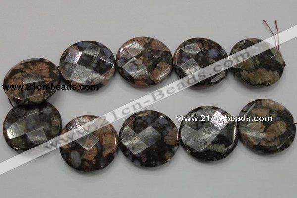 COP281 15.5 inches 40mm faceted round natural grey opal gemstone beads