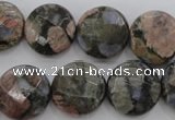 COP295 15.5 inches 16mm faceted coin natural grey opal beads