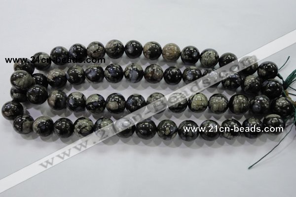 COP456 15.5 inches 14mm round natural grey opal gemstone beads