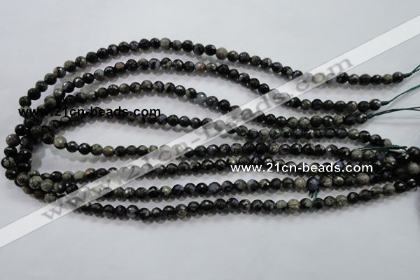 COP461 15.5 inches 6mm faceted round natural grey opal gemstone beads