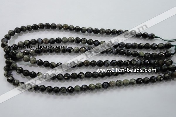 COP462 15.5 inches 8mm faceted round natural grey opal gemstone beads