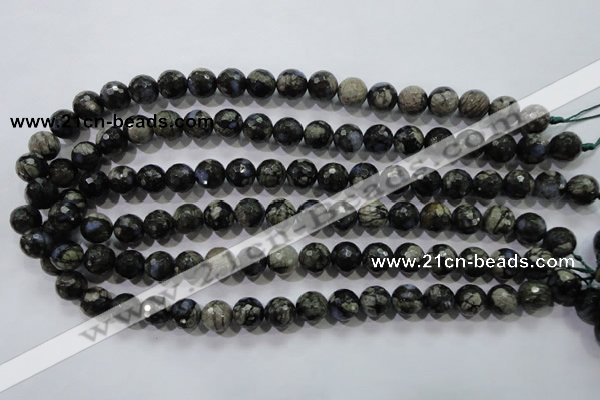 COP463 15.5 inches 10mm faceted round natural grey opal gemstone beads