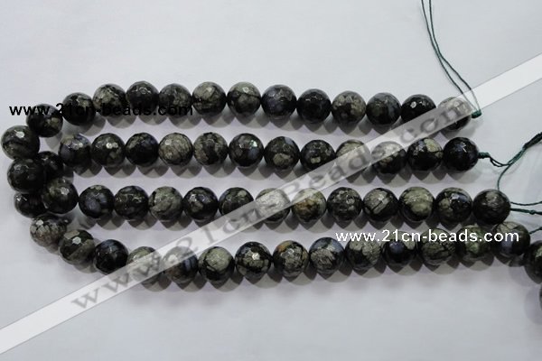 COP465 15.5 inches 14mm faceted round natural grey opal gemstone beads