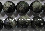 COP466 15.5 inches 16mm faceted round natural grey opal gemstone beads