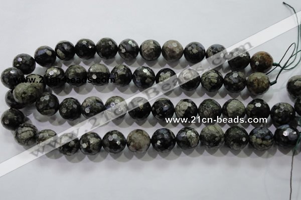 COP466 15.5 inches 16mm faceted round natural grey opal gemstone beads