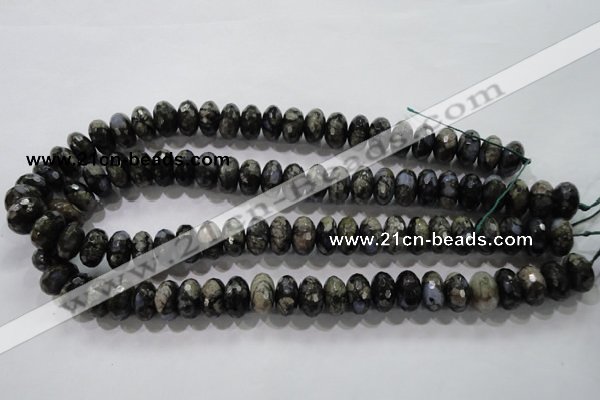 COP476 15.5 inches 8*14mm faceted rondelle natural grey opal beads