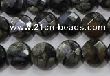 COP481 15.5 inches 12mm faceted coin natural grey opal beads