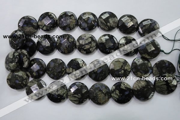 COP484 15.5 inches 25mm faceted coin natural grey opal beads